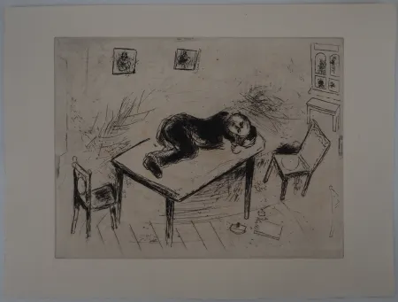 版画 Chagall - Une sieste spartiate, (Tchitchikov couchait au bureau)