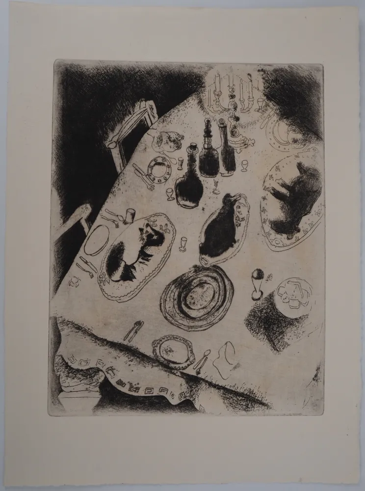 版画 Chagall - Une table de fête (La table chargée de victuailles)