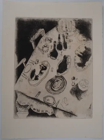 版画 Chagall - Une table de fête (La table chargée de victuailles)