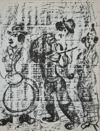 石版画 Chagall - Vagabondes faire la musique