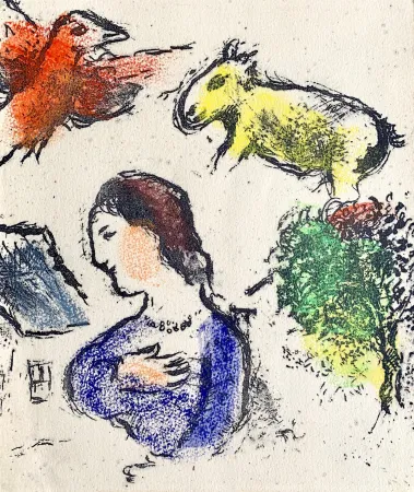 石版画 Chagall - Woman with animals 