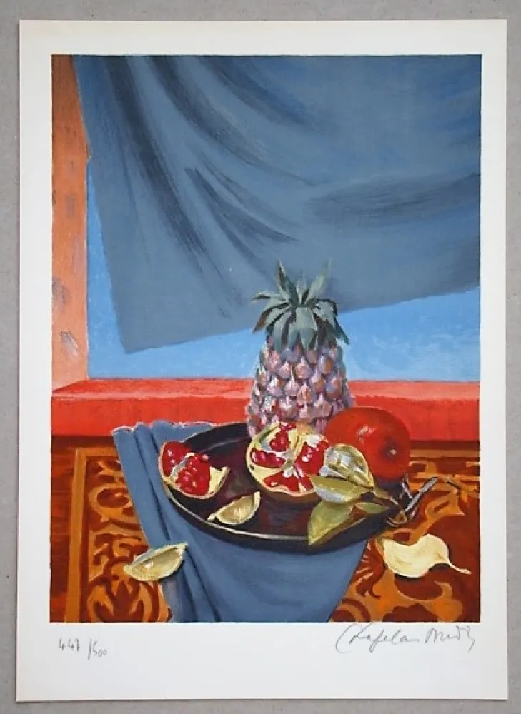 石版画 Chapelain-Midy - Nature Morte aux Ananas et Grenades