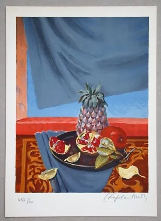 石版画 Chapelain-Midy - Nature Morte aux Ananas et Grenades