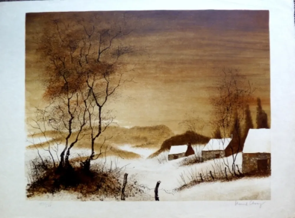 石版画 Charoy - Hameau en Hiver