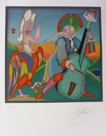 石版画 Chemiakin - Le contrebassiste