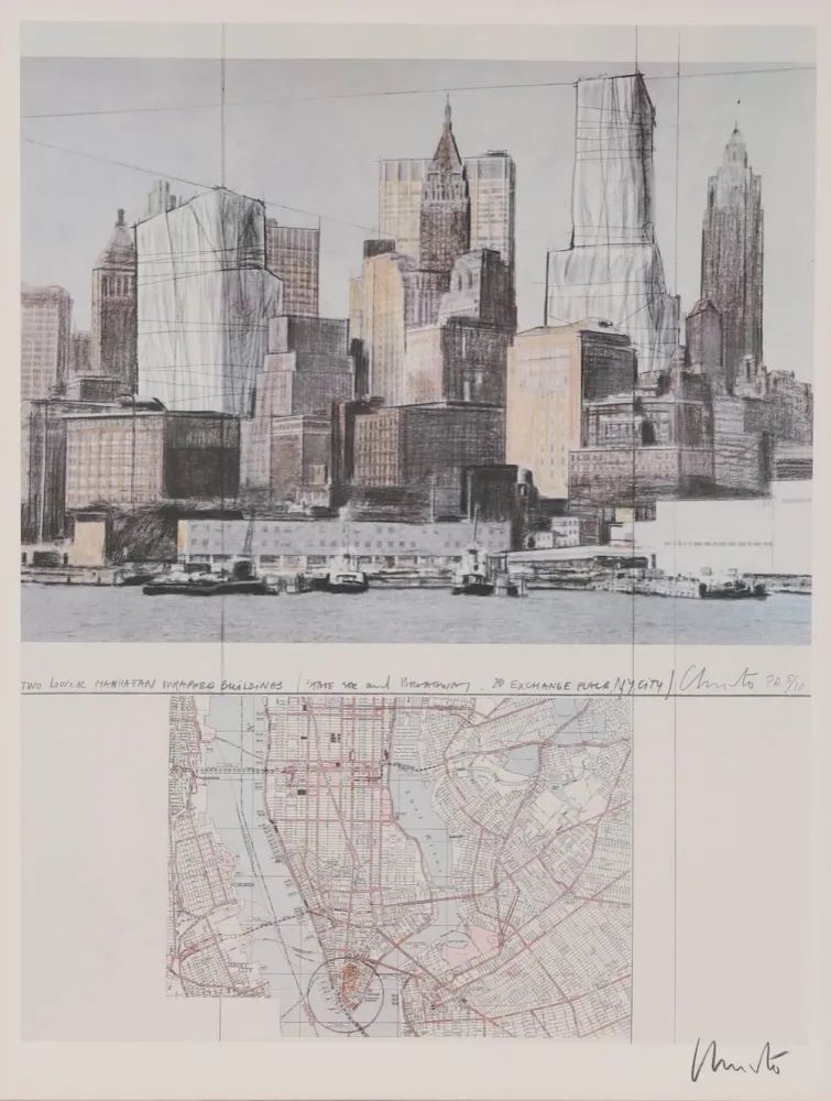 石版画 Christo & Jeanne-Claude - Two Lower Manhattan Wrapped Buildings
