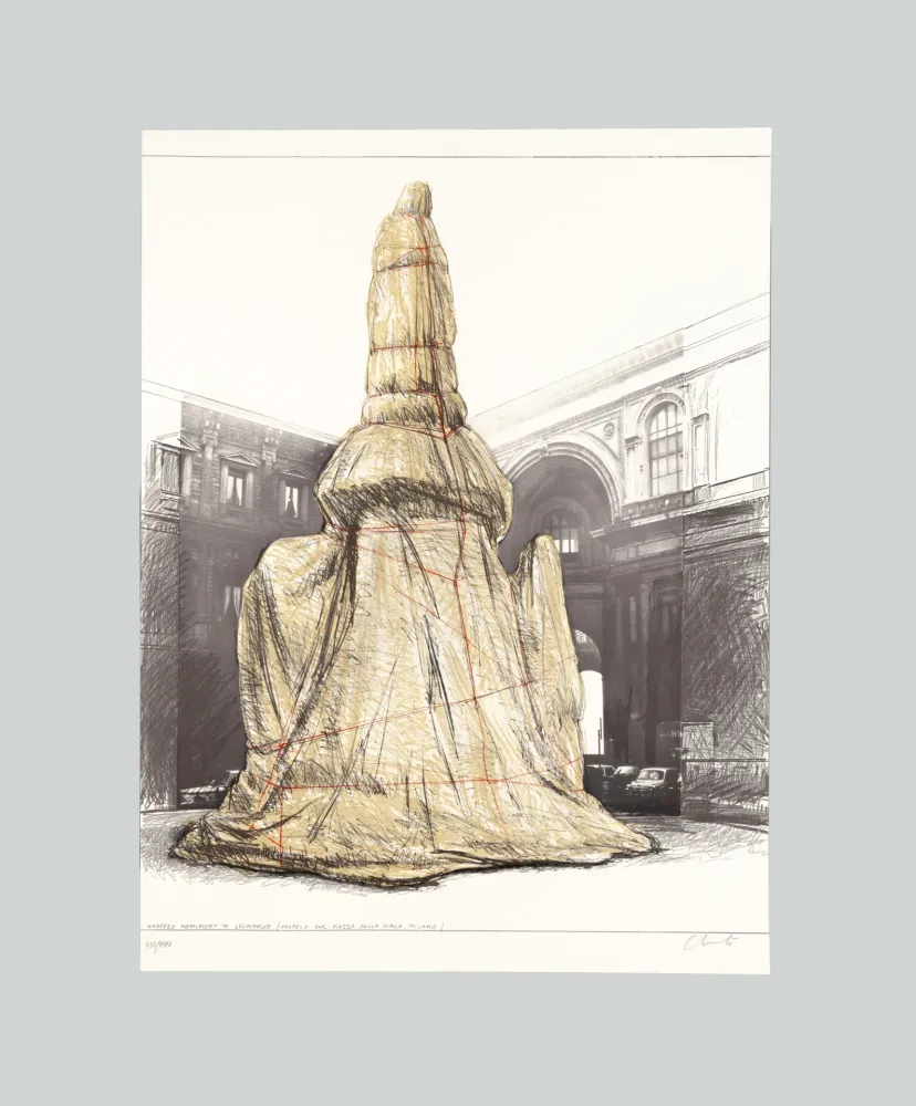 石版画 Christo & Jeanne-Claude - Wrapped Monument to Leonardo, Project for Piazza della Scala, Milan