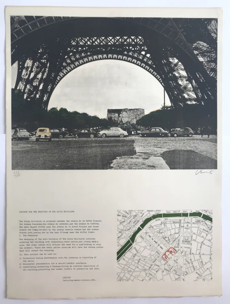 石版画 Christo - Projet pour l’emballage de l’Ecole militaire