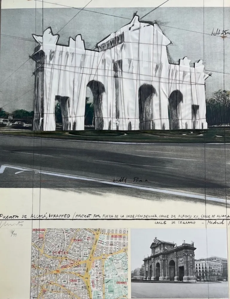 石版画 Christo - Puerta de Alcalá, Envuelta / Proyecto para Madrid