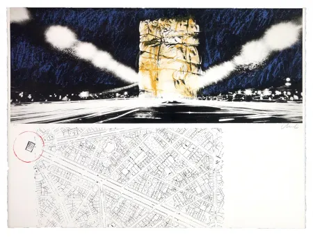 石版画 Christo - The wrapping of l’Arc de Triumph (l'empaquement de l'Arc de Triomphe)