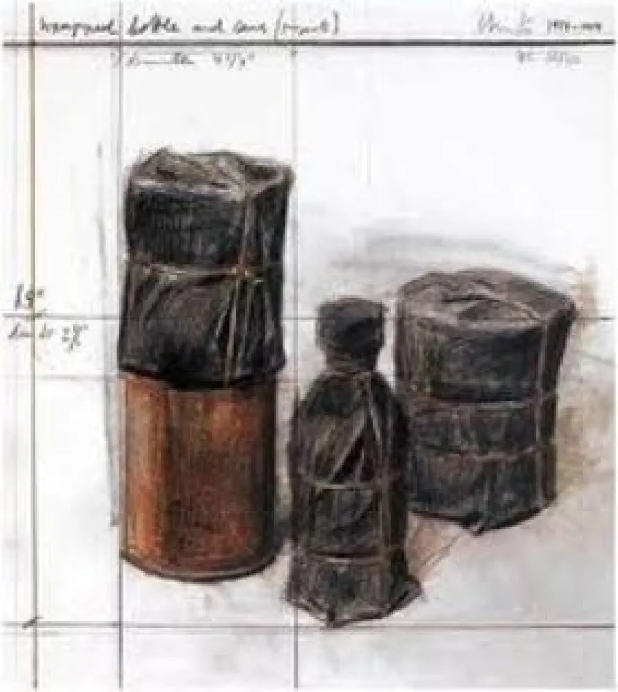 石版画 Christo - Wrapped Bottle and Cans (Project)