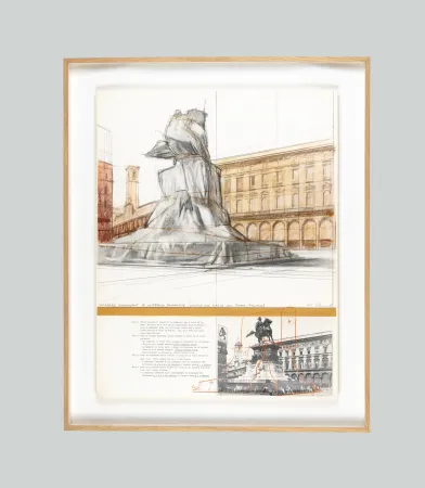 石版画 Christo - Wrapped Monument to Vittorio Emanuele, Project for Piazza del Duomo, Milan