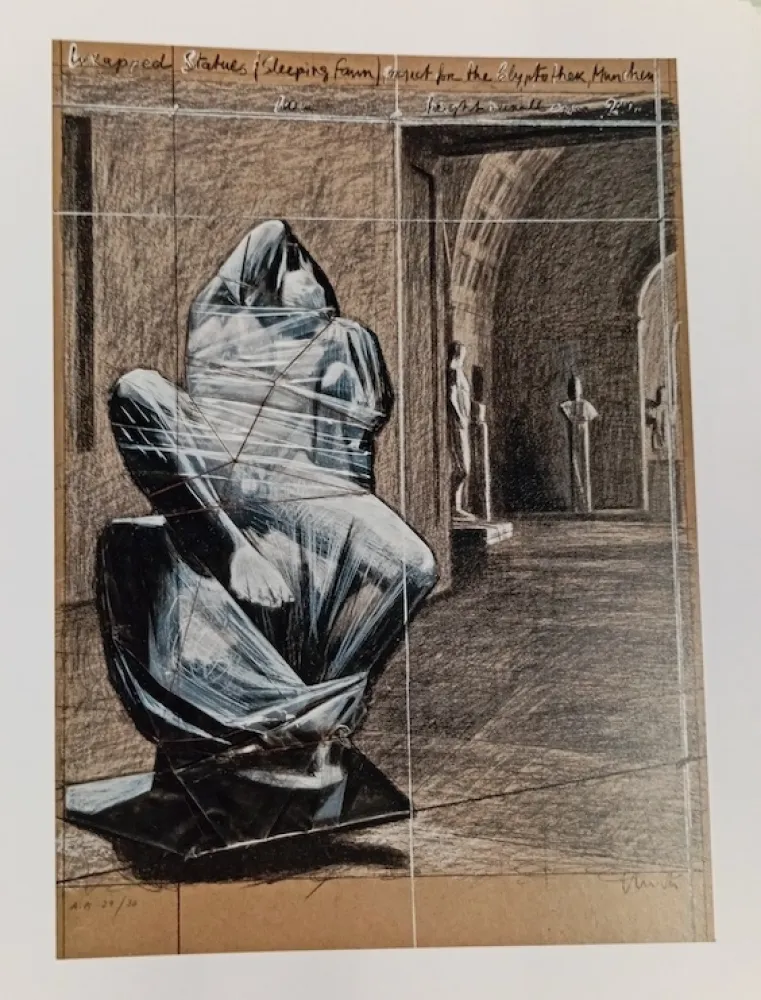 丝网印刷 Christo - Wrapped statues, sleeping Fawn. Project