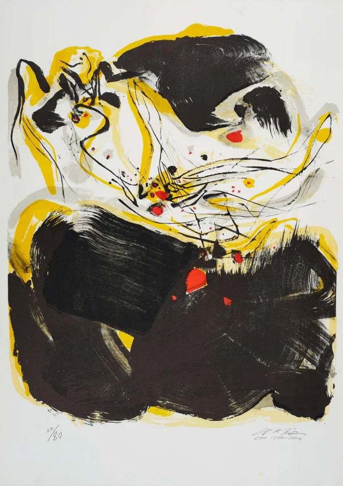 石版画 Chu Teh Chun  - Composition en jaune, noir et rouge