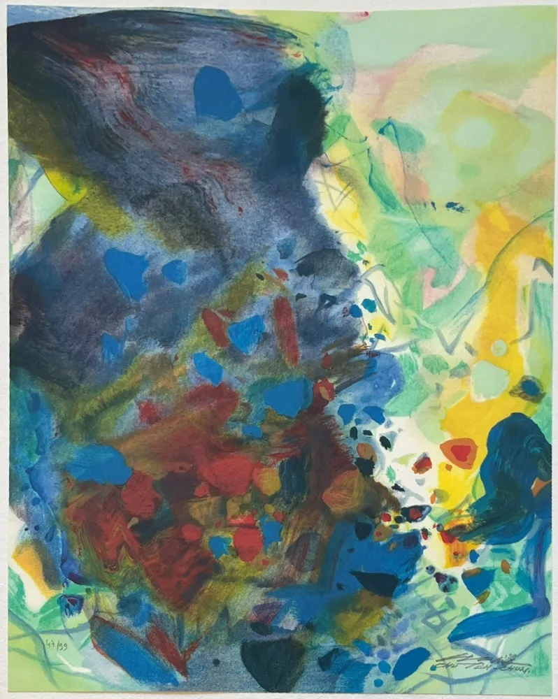 石版画 Chu Teh Chun  - Saison bleue (Planche VII) 