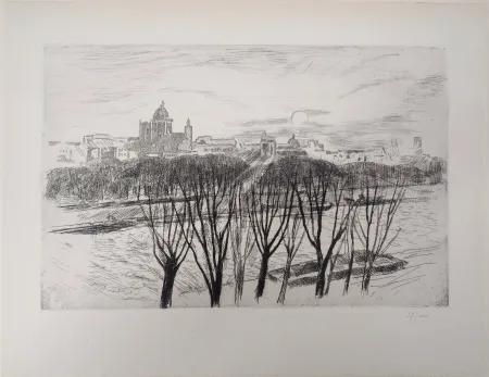 版画 Clairin - Vue de Paris sur la montagne Saint-Geneviève