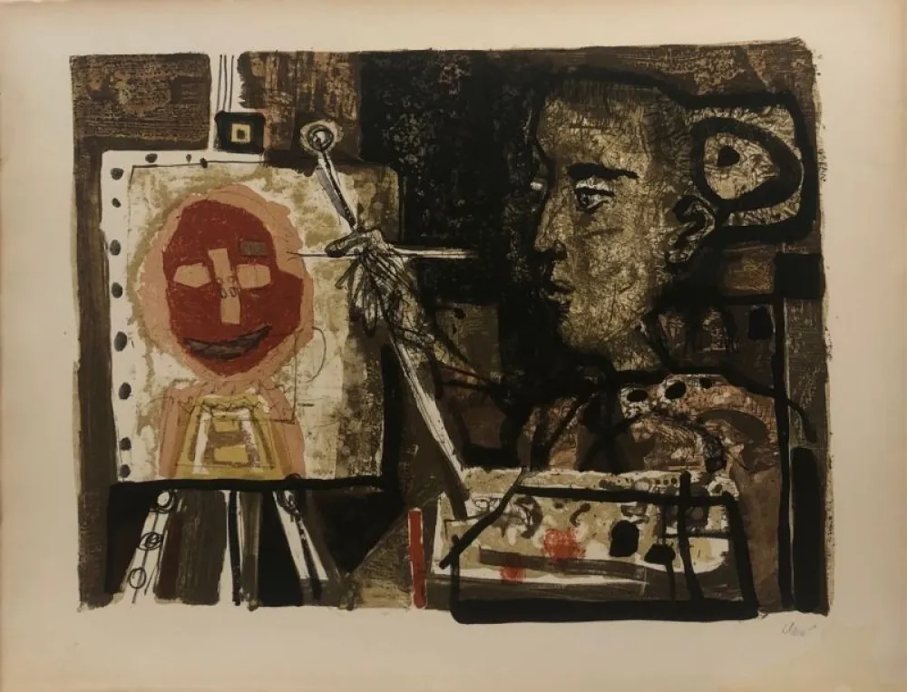 石版画 Clavé - Femme artiste 