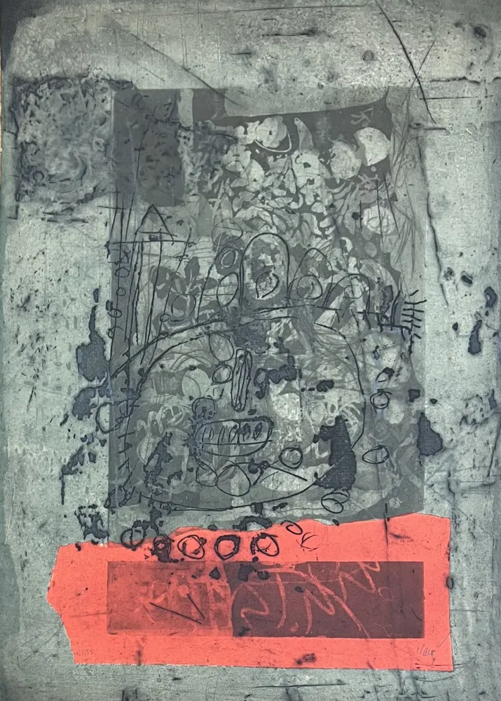 版画 Clavé - Gravure aquatinte et carborundum En vert et rouge, 1971