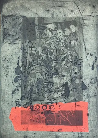 版画 Clavé - Gravure aquatinte et carborundum En vert et rouge, 1971