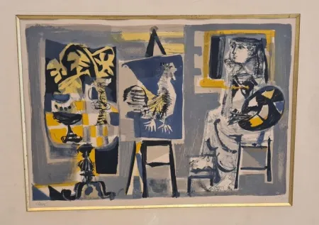 石版画 Clavé - La Femme-peintre au coq 