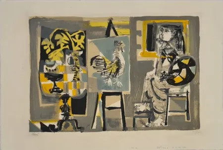 石版画 Clavé - La Femme-peintre au coq 