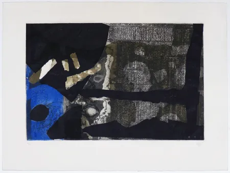 版画 Clavé - Ocre, noir et bleu