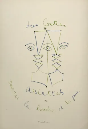 石版画 Cocteau - Assiettes - Nourrir la bouche et les yeux