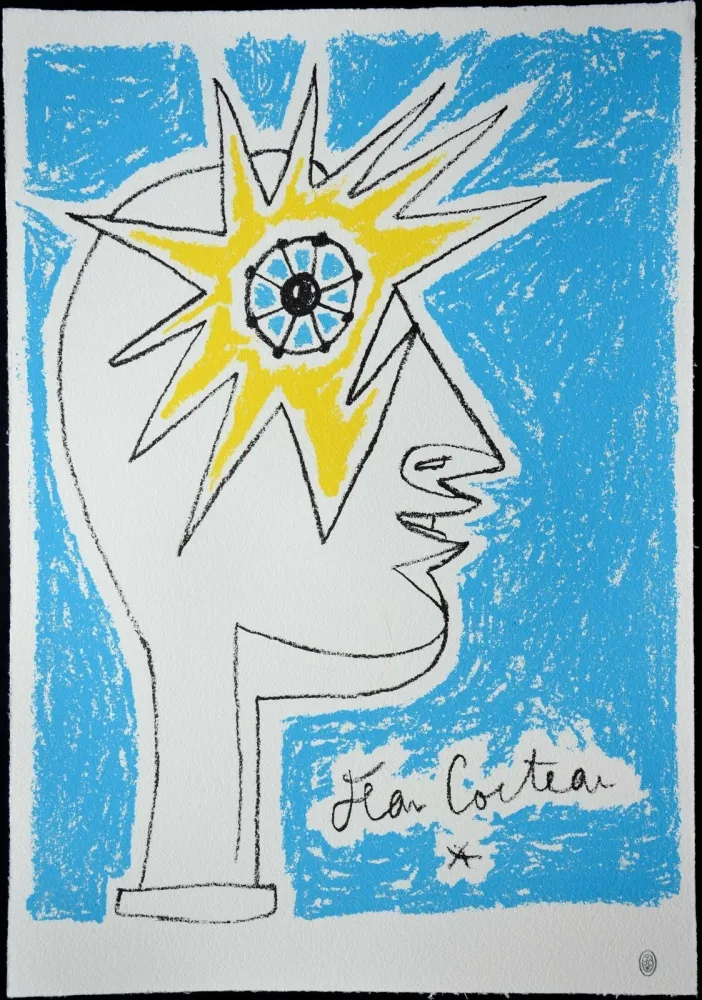 石版画 Cocteau - Le profil, œil à l'étoile