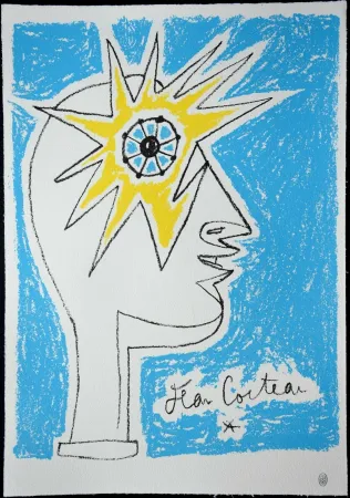 石版画 Cocteau - Le profil, œil à l'étoile