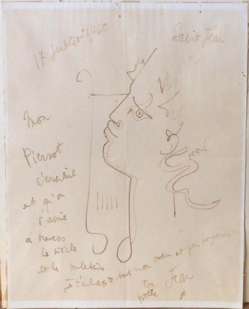 无技术 Cocteau - Orphée à la lyre. Dessin signé