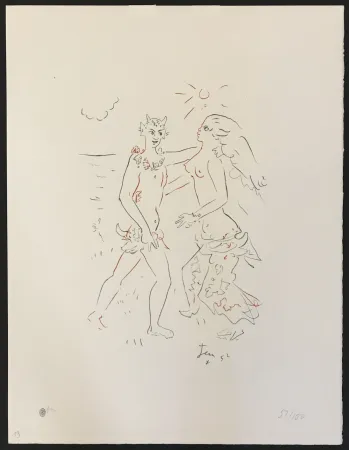 石版画 Cocteau - Satyr and Nymph