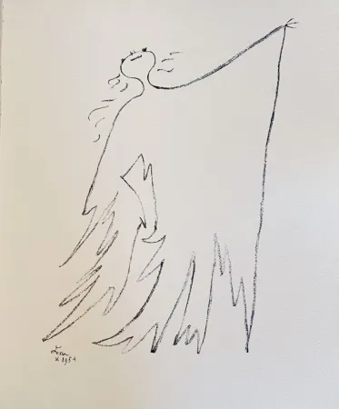 石版画 Cocteau - Sous le manteau de feu
