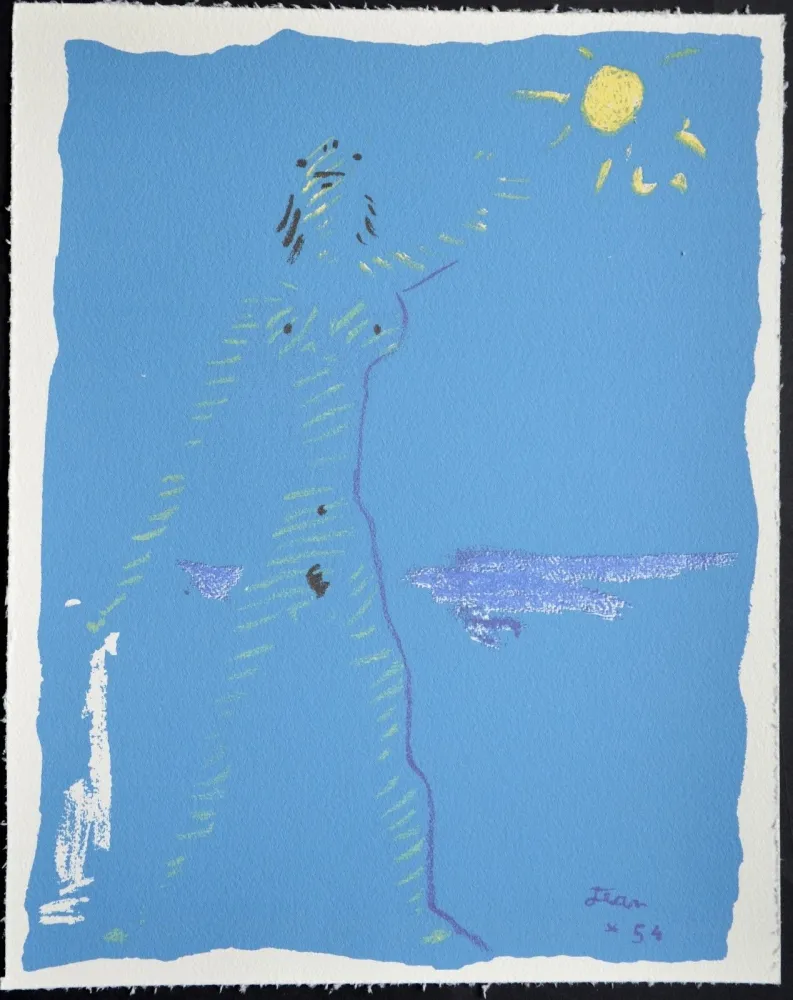 石版画 Cocteau - Sous le manteau de feu