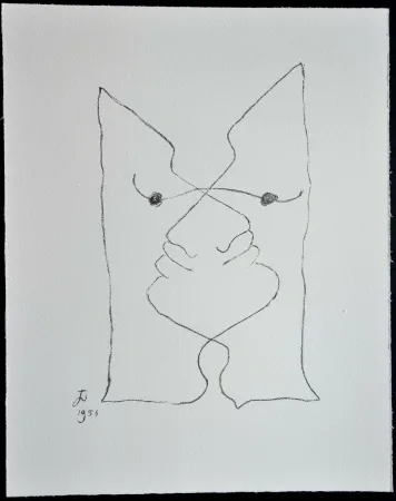 石版画 Cocteau - Sous le manteau de feu