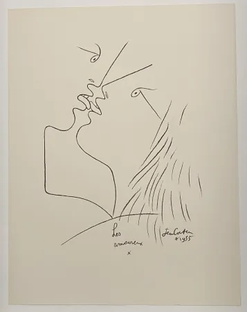 石版画 Cocteau - The Kiss, Les Amoureux