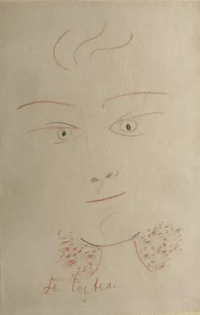 单版画 Cocteau - Visage Multi Colour. UNIQUE PIECE DRAWING