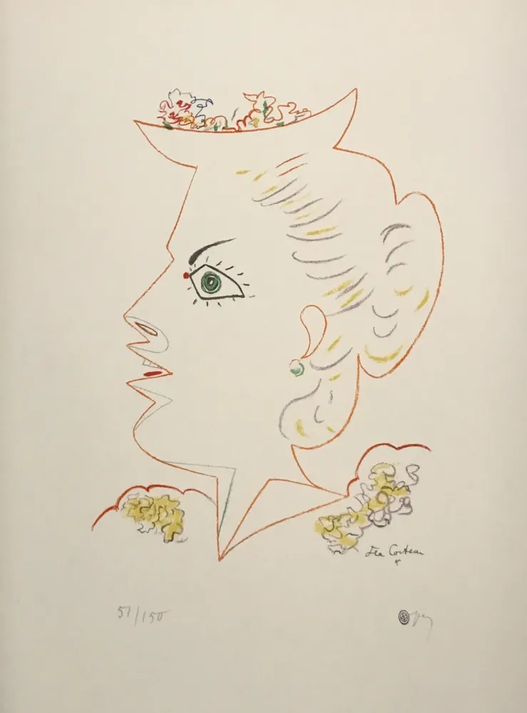 石版画 Cocteau - Woman in Profile