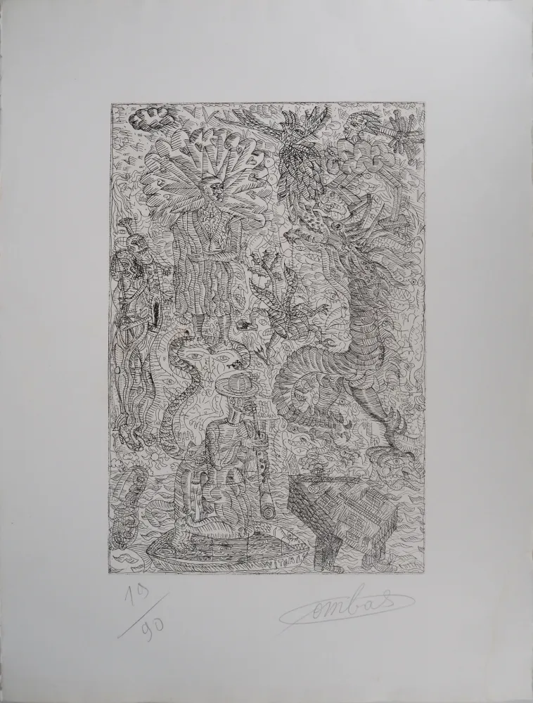 版画 Combas - Vital : Scène fantastique au dragon