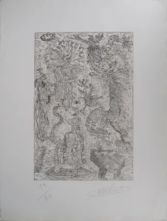 版画 Combas - Vital : Scène fantastique au dragon