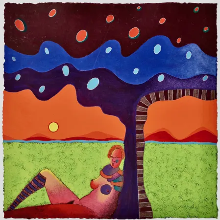 无技术 Cora - Figura feminina recostada contra el arbol