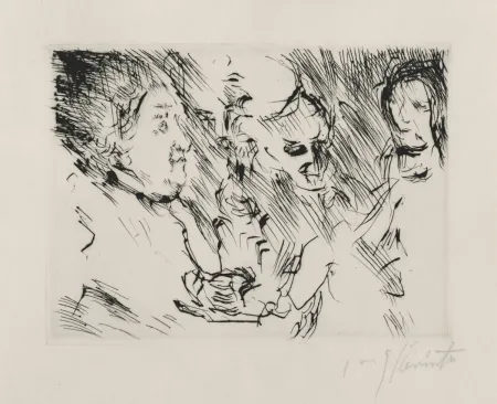 干刻版画 Corinth - Drei Personen am Tisch