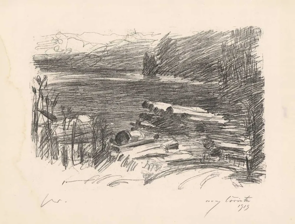 石版画 Corinth - Holzplatz am Walchensee 