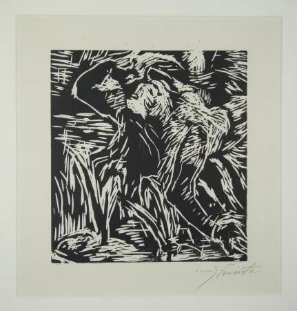 木刻 Corinth - Rückwärts gebeugter weiblicher Akt (Reclining Female Nude)