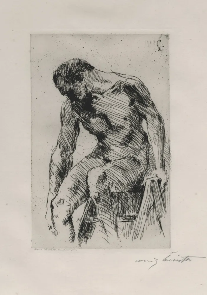 蚀刻版画 Corinth - Sitzender männlicher Akt