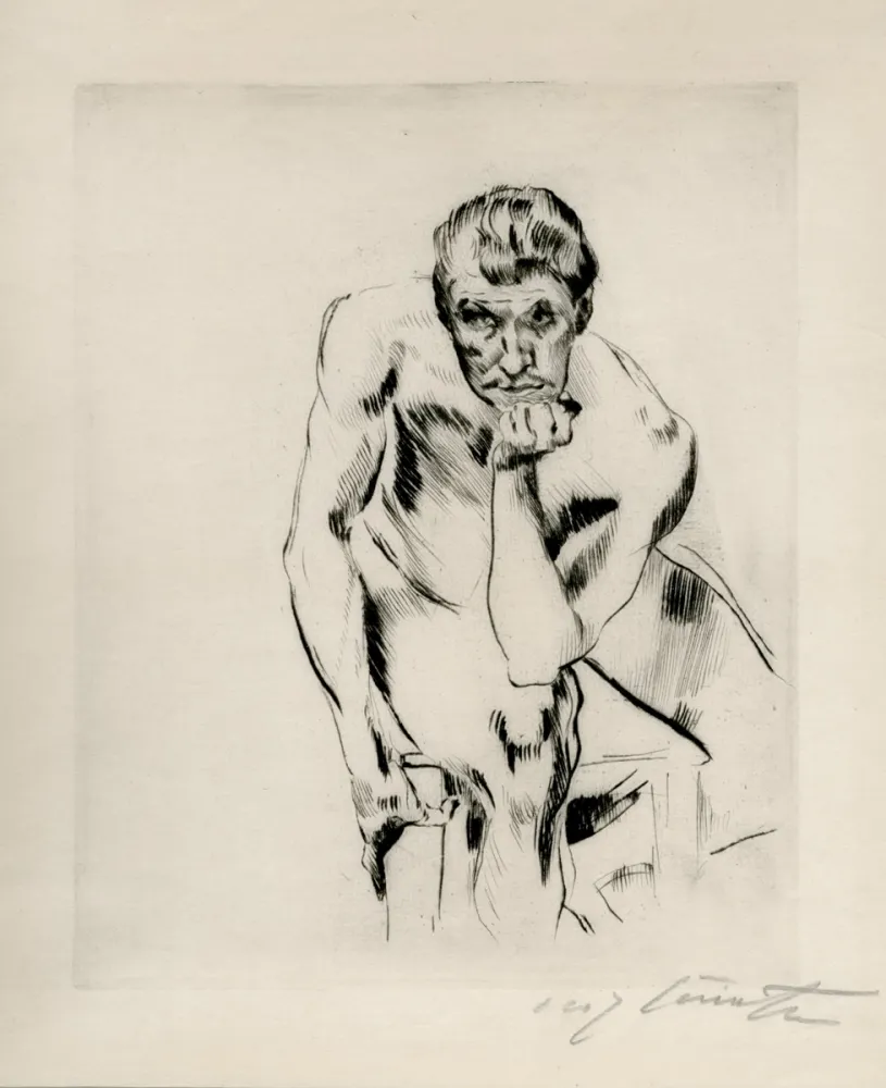 干刻版画 Corinth - Sitzender männlicher Akt, nachdenkend. 