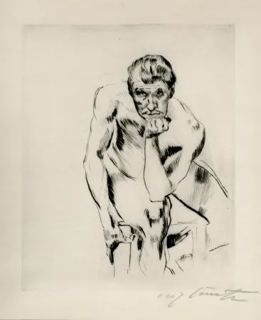 干刻版画 Corinth - Sitzender männlicher Akt, nachdenkend. 