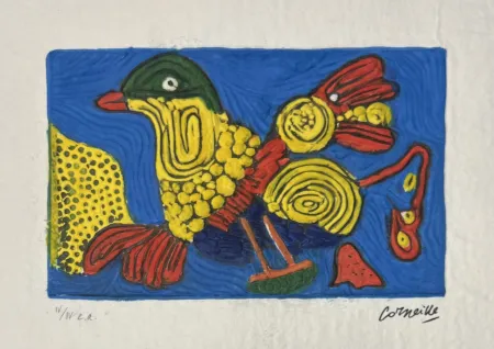 复数作品 Corneille -  Aquagravure L'Oiseau Multicolore EA