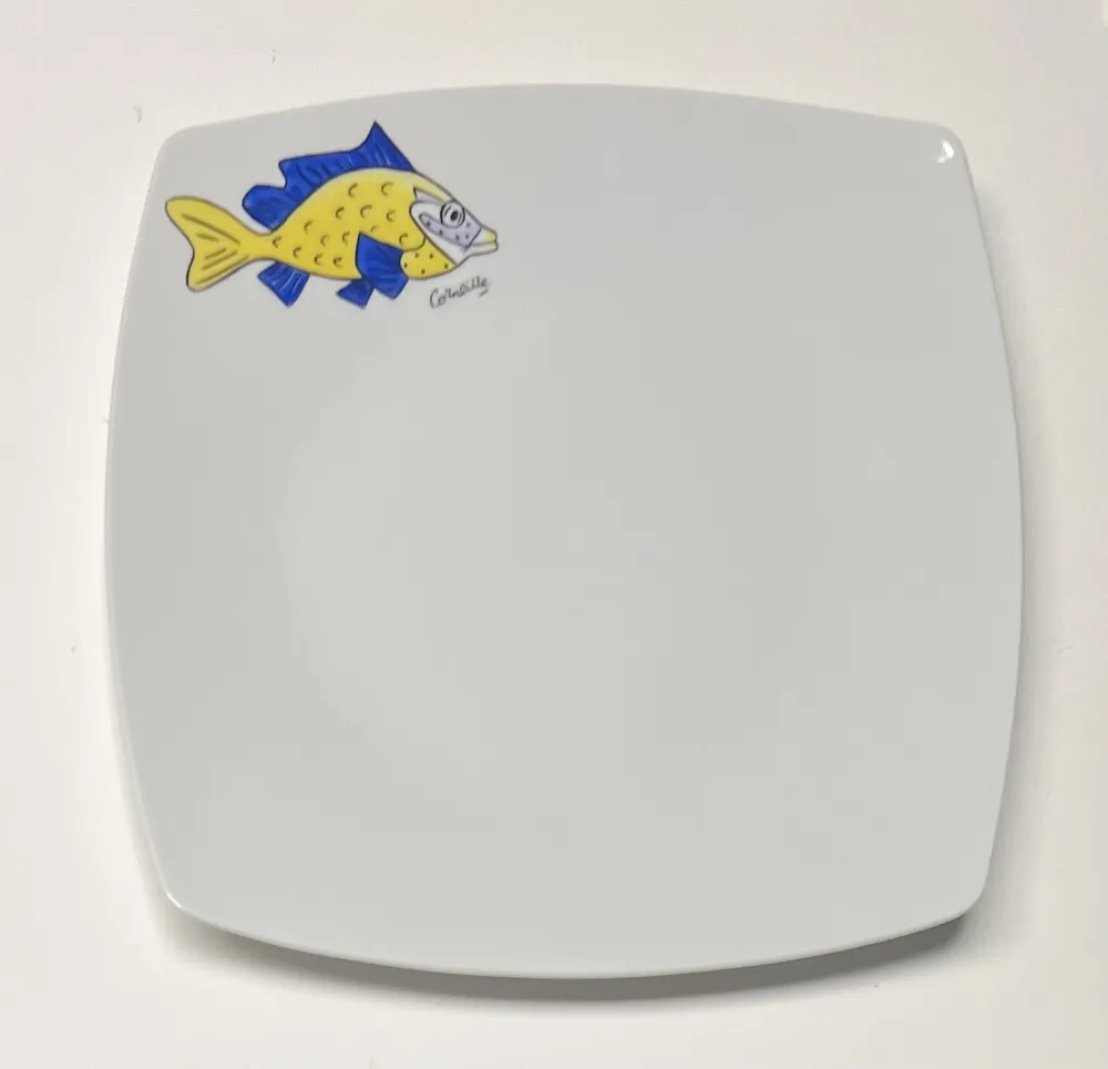 陶瓷 Corneille - Assiette Poisson Porcelaine de Limoges peinte à la main