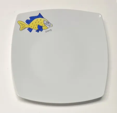 陶瓷 Corneille - Assiette Poisson Porcelaine de Limoges peinte à la main