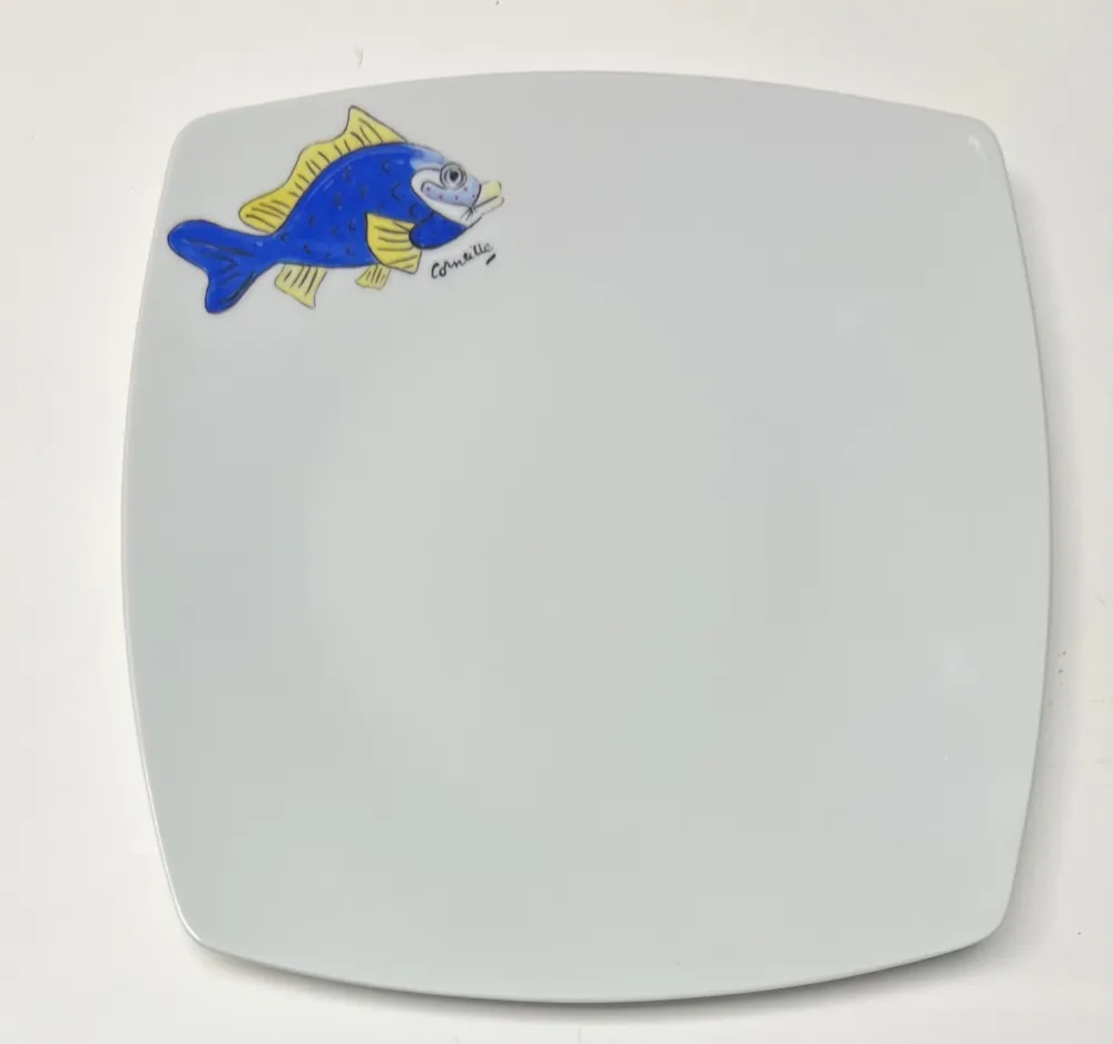 陶瓷 Corneille - Assiette Poisson Porcelaine de Limoges peinte à la main